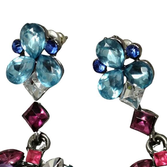 Dangling Crystal Bling Oval Statement Pierced Earrings Multi Color Rhinestone - Picture 4 of 5